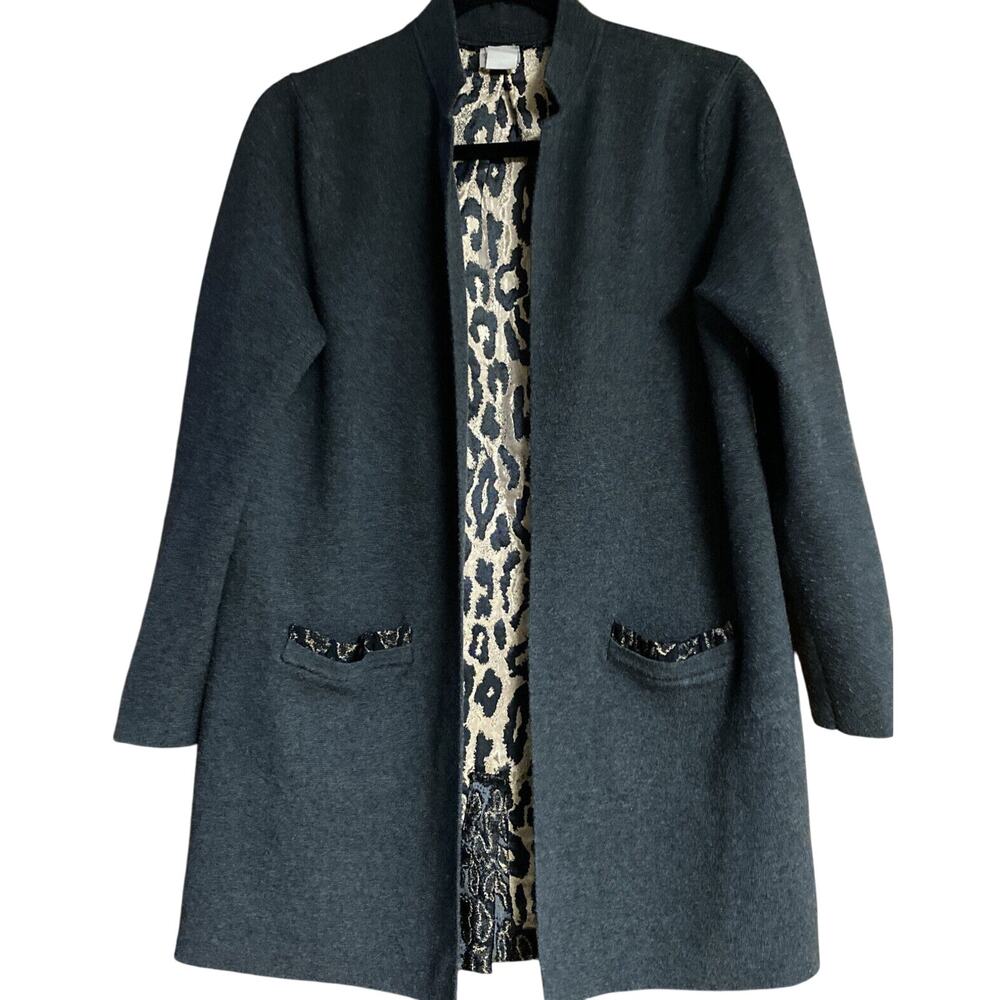 Chico’s Leopard Print Metallic 3/4 Sleeve Grey Cardigan Blazer Size 0 S/M 6-8